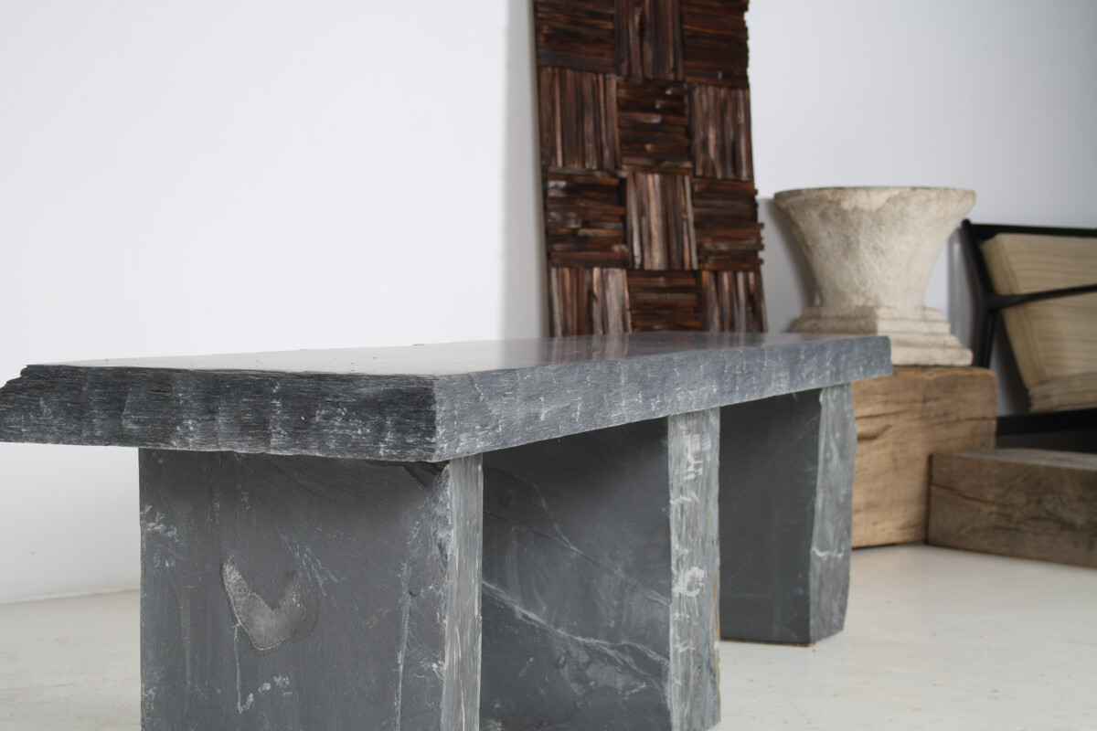 Large 6ft Natural Wabi-Sabi Stone Slate Bench Seat on Bolster Plinth Base - Image 6