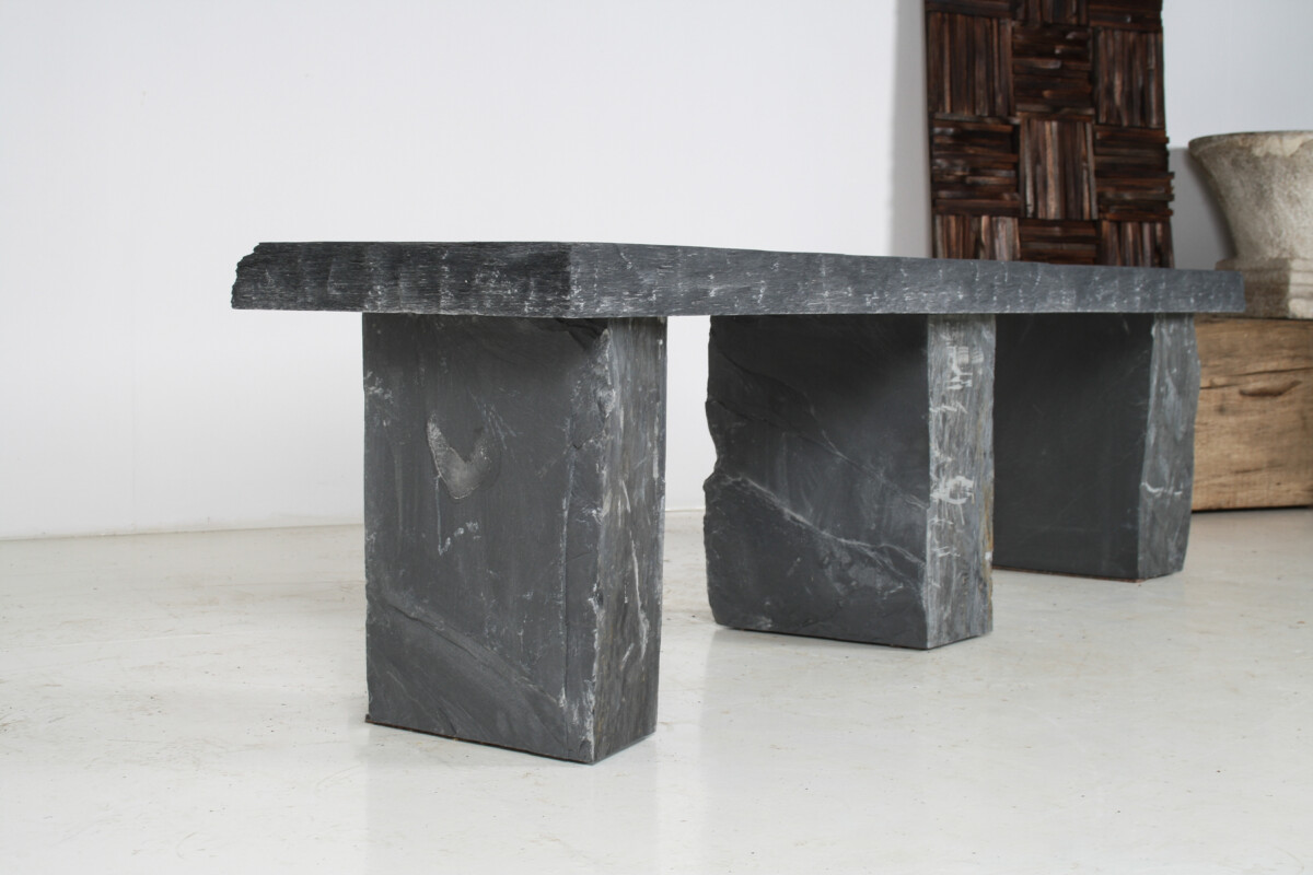 Large 6ft Natural Wabi-Sabi Stone Slate Bench Seat on Bolster Plinth Base - Image 5