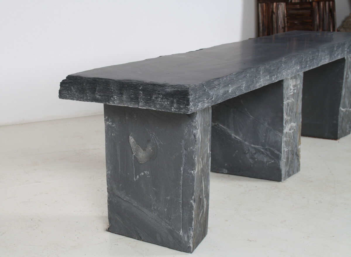 Large 6ft Natural Wabi-Sabi Stone Slate Bench Seat on Bolster Plinth Base - Image 4
