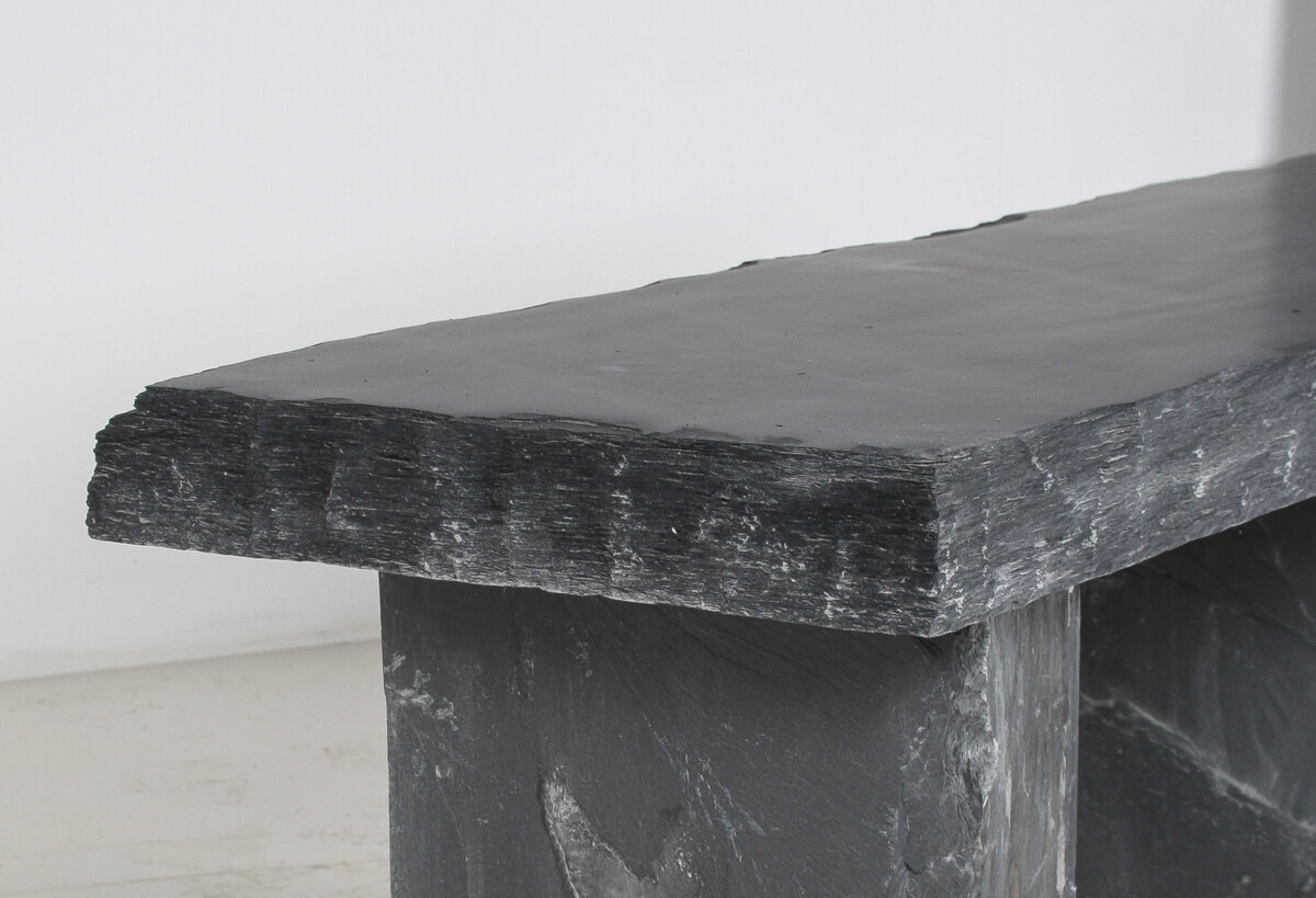 Large 6ft Natural Wabi-Sabi Stone Slate Bench Seat on Bolster Plinth Base - Image 3