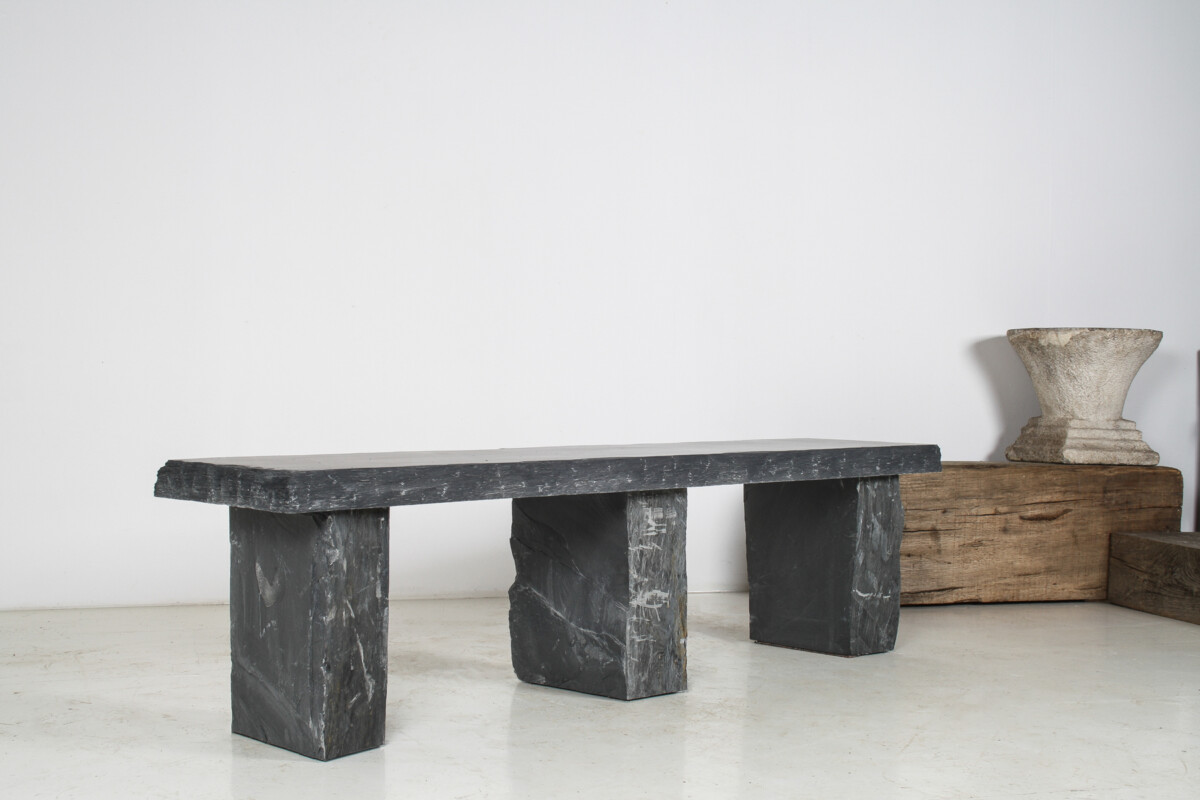 Large 6ft Natural Wabi-Sabi Stone Slate Bench Seat on Bolster Plinth Base