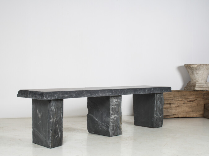 Large 6ft Natural Wabi-Sabi Stone Slate Bench Seat on Bolster Plinth Base