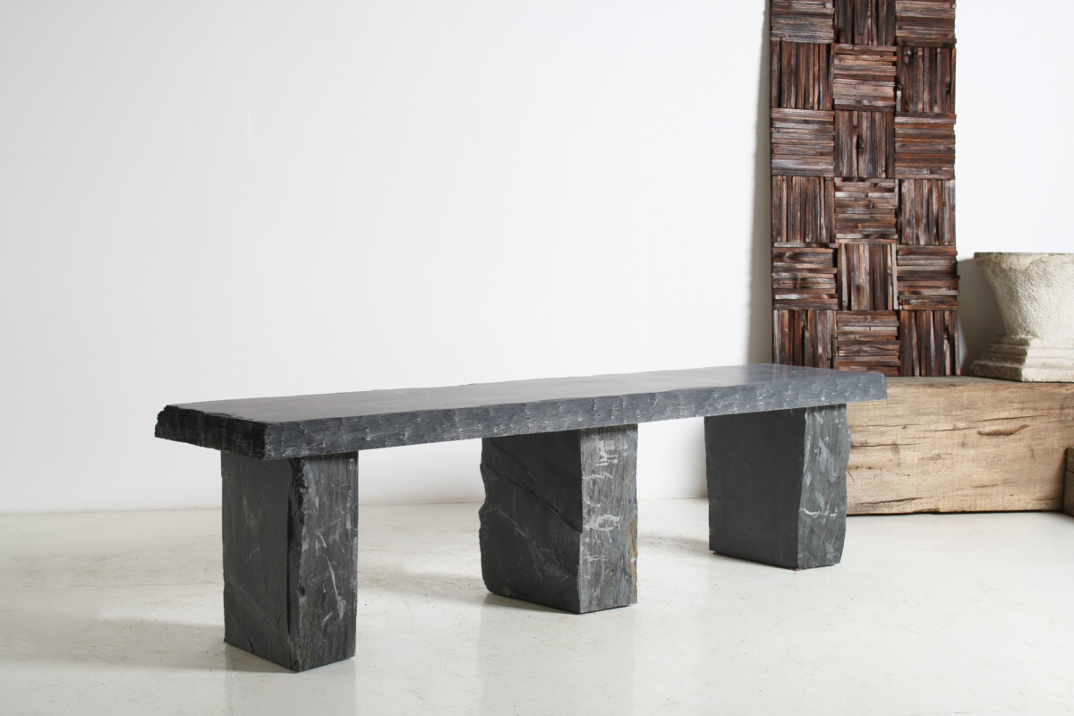 Large 6ft Natural Wabi-Sabi Stone Slate Bench Seat on Bolster Plinth Base - Image 17