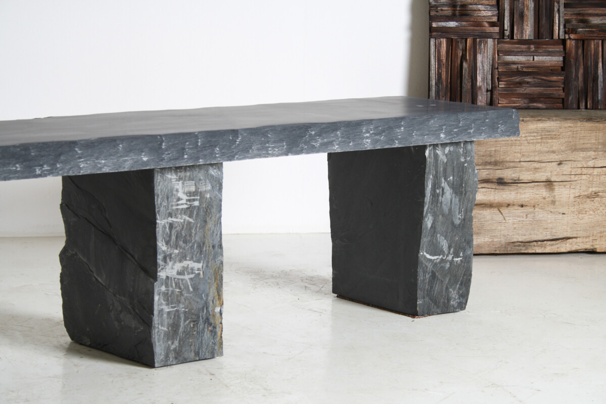Large 6ft Natural Wabi-Sabi Stone Slate Bench Seat on Bolster Plinth Base - Image 15