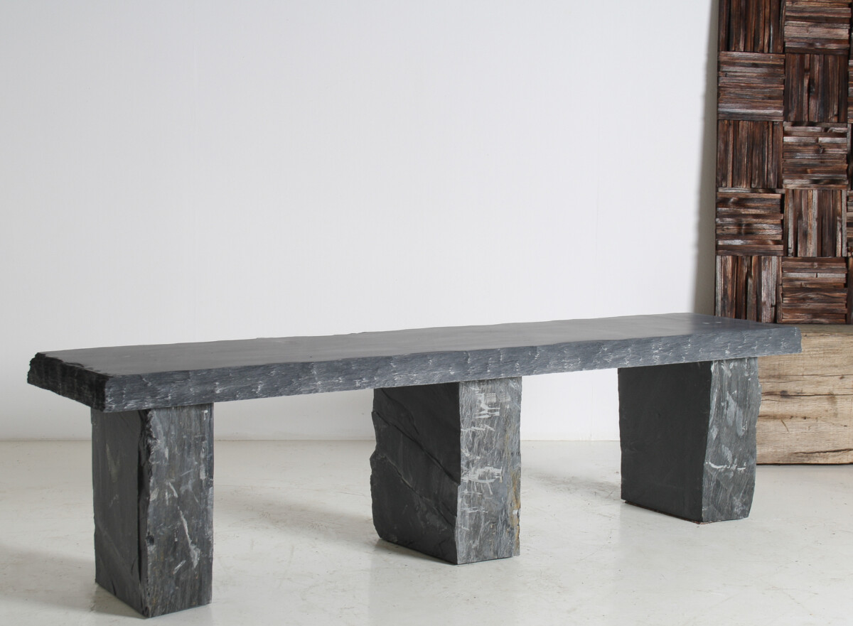 Large 6ft Natural Wabi-Sabi Stone Slate Bench Seat on Bolster Plinth Base - Image 14