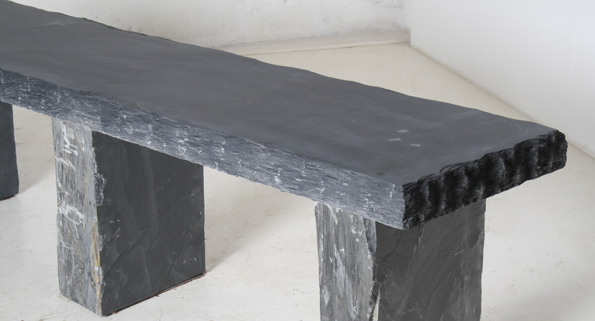Large 6ft Natural Wabi-Sabi Stone Slate Bench Seat on Bolster Plinth Base - Image 12