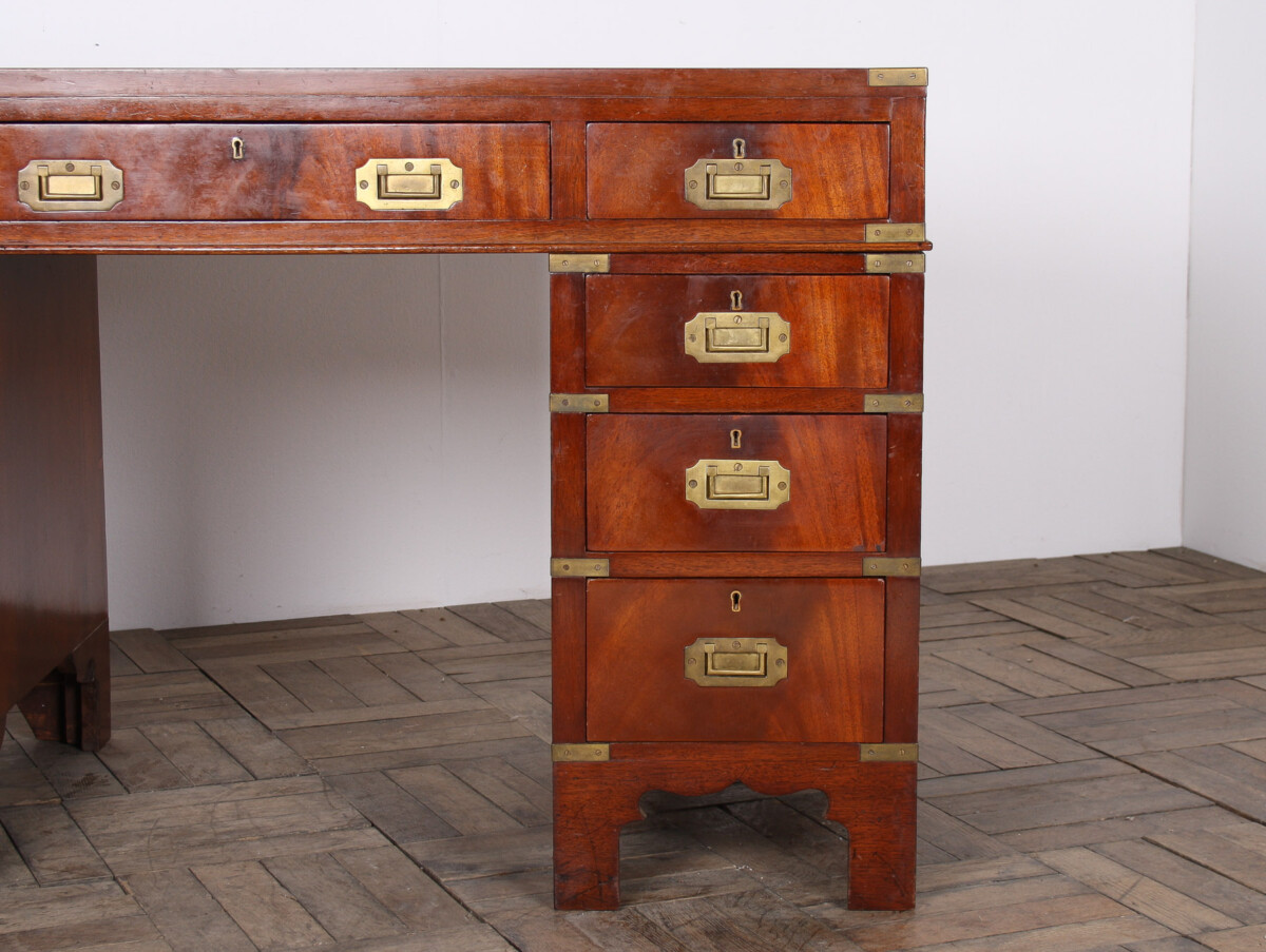Original 19th-Century Antique British Campaign Desk Writing Table with Leather Top - Image 6