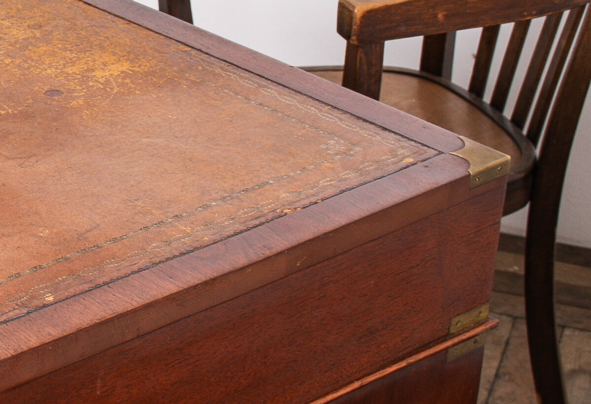 Original 19th-Century Antique British Campaign Desk Writing Table with Leather Top - Image 16
