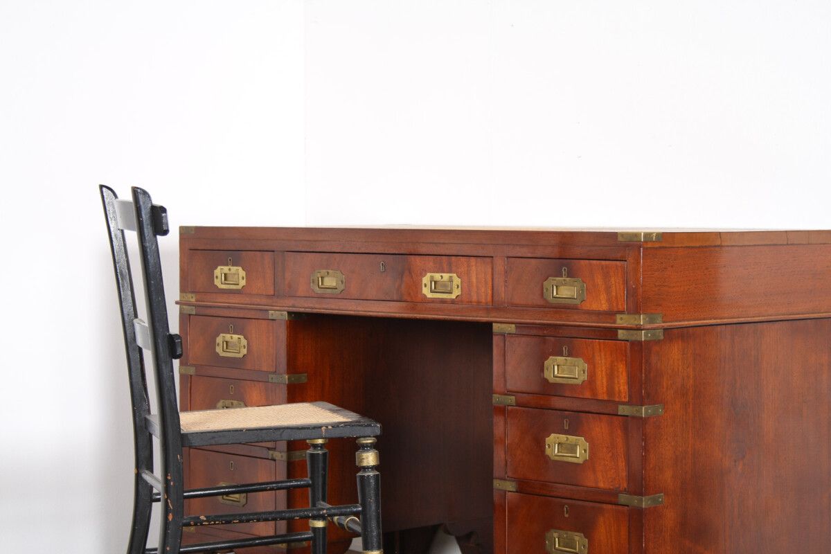 Original 19th-Century Antique British Campaign Desk Writing Table with Leather Top - Image 5