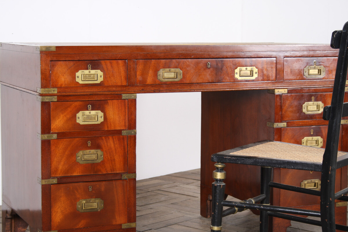 Original 19th-Century Antique British Campaign Desk Writing Table with Leather Top - Image 11