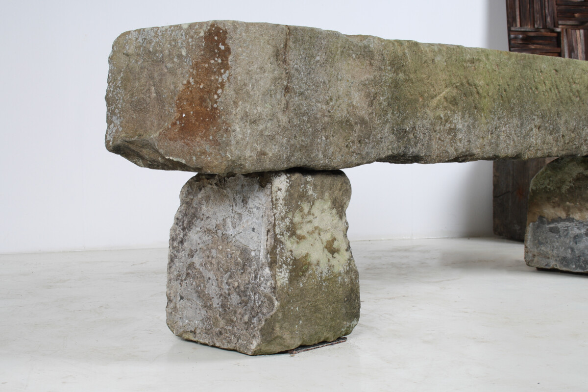 English Carved Stone Sandstone Garden Bench Seat Weathered Garden Feature 1860 - Image 9