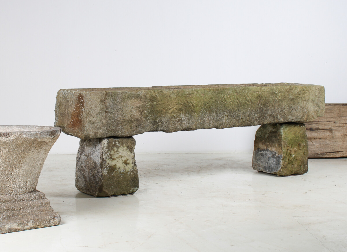 English Carved Stone Sandstone Garden Bench Seat Weathered Garden Feature 1860 - Image 8