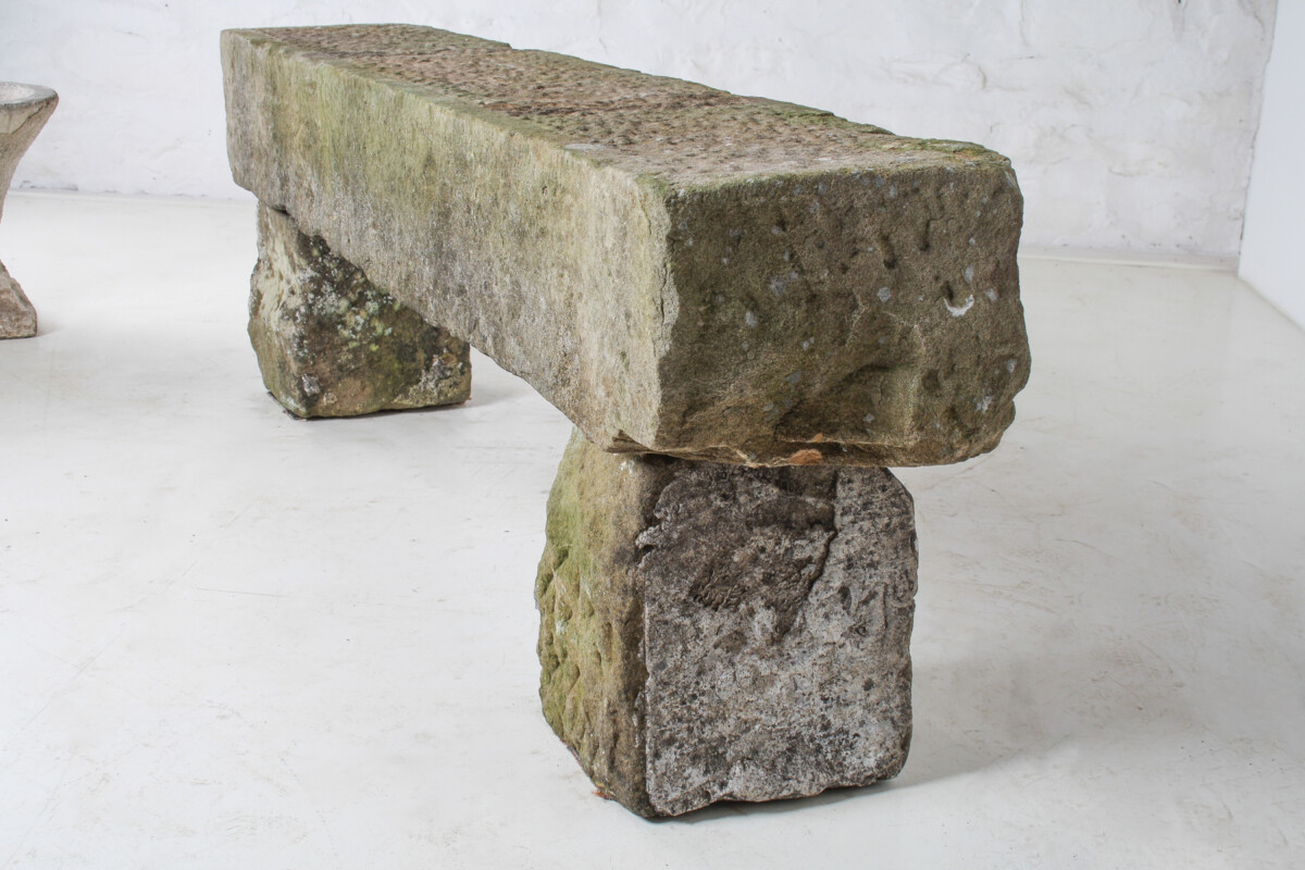 English Carved Stone Sandstone Garden Bench Seat Weathered Garden Feature 1860 - Image 2