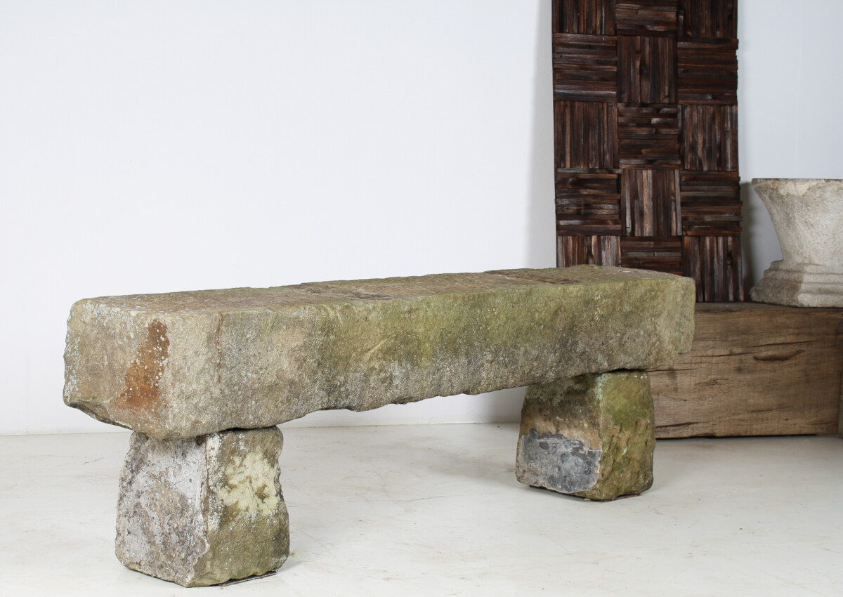 English Carved Stone Sandstone Garden Bench Seat Weathered Garden Feature 1860 - Image 15