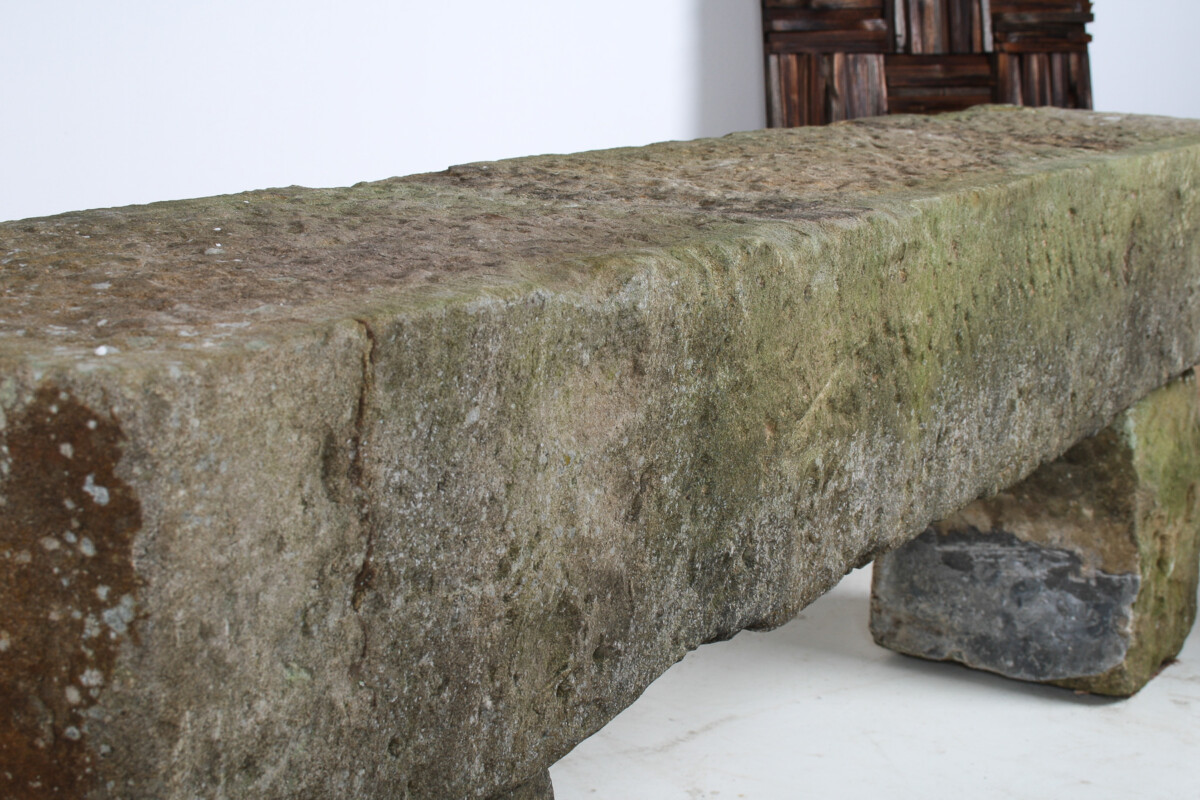 English Carved Stone Sandstone Garden Bench Seat Weathered Garden Feature 1860 - Image 10