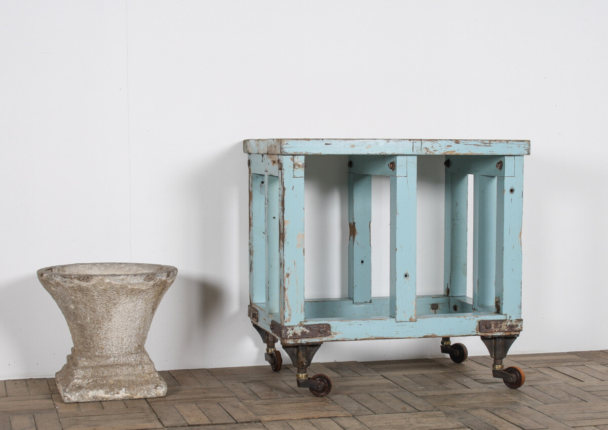 Small Rustic Patina Duck Egg Blue Industrial Bakery Worktop Table - Image 15