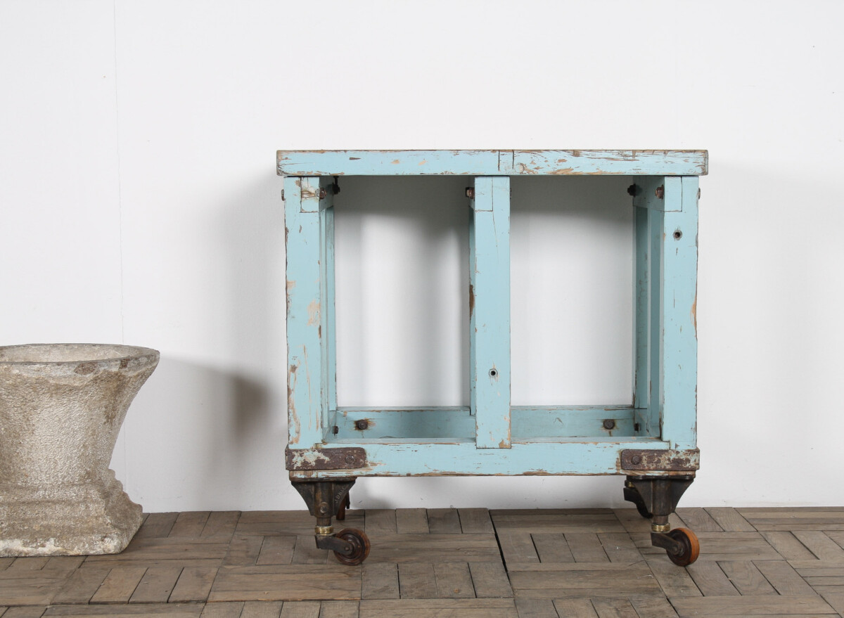 Small Rustic Patina Duck Egg Blue Industrial Bakery Worktop Table - Image 14