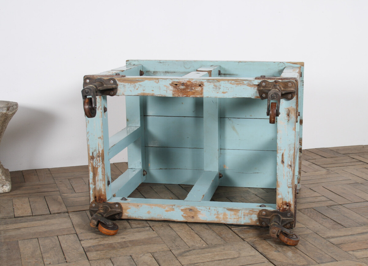 Small Rustic Patina Duck Egg Blue Industrial Bakery Worktop Table - Image 12
