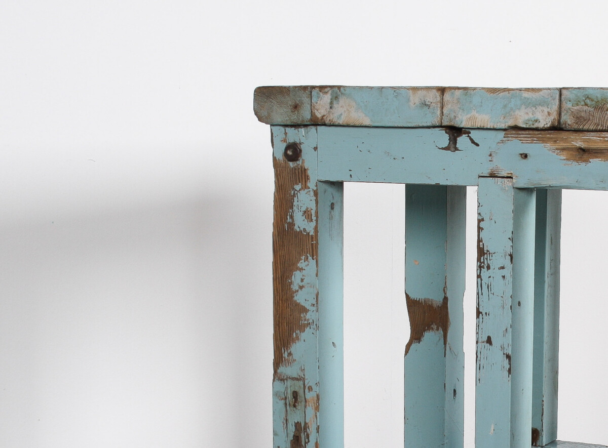 Small Rustic Patina Duck Egg Blue Industrial Bakery Worktop Table - Image 20