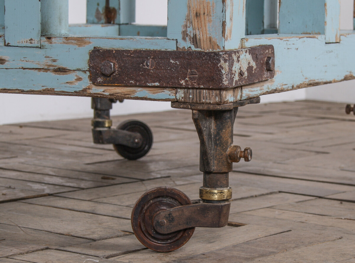 Small Rustic Patina Duck Egg Blue Industrial Bakery Worktop Table - Image 18