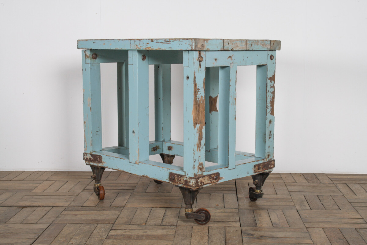 Small Rustic Patina Duck Egg Blue Industrial Bakery Worktop Table
