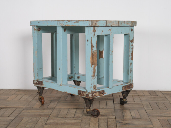 Small Rustic Patina Duck Egg Blue Industrial Bakery Worktop Table