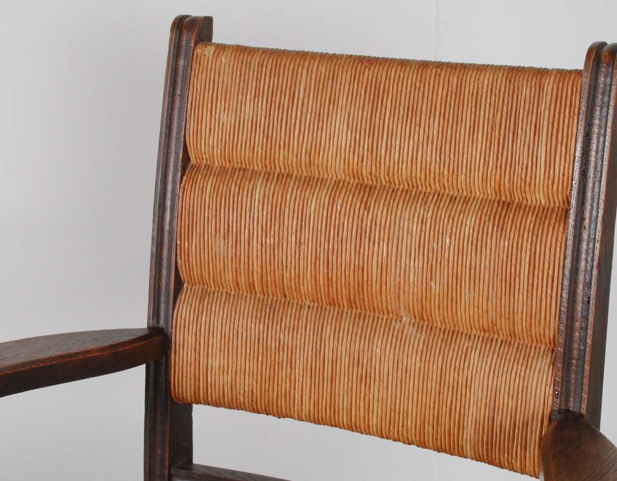 Oak Corkscrew 1950s Armchair with Straw Seat attributed to Charles Dudouyt - Image 5