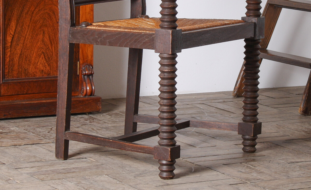 Oak Corkscrew 1950s Armchair with Straw Seat attributed to Charles Dudouyt - Image 12