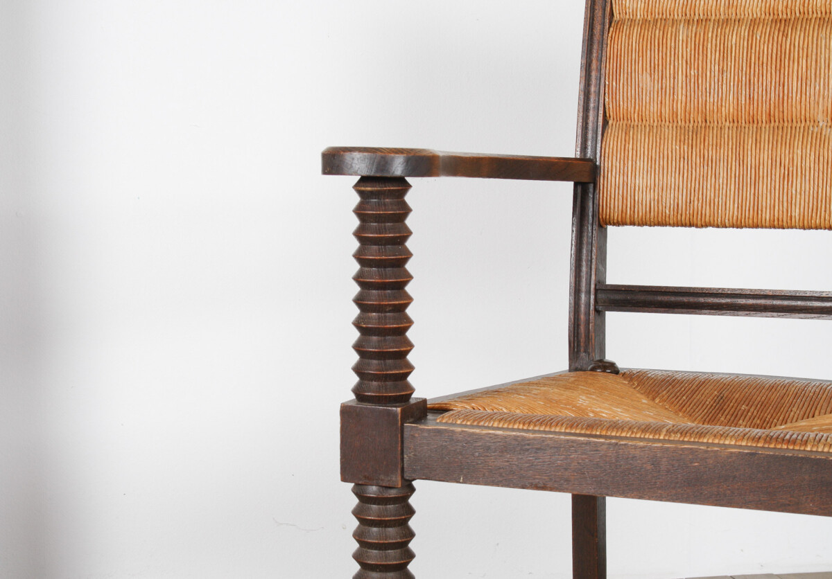 Oak Corkscrew 1950s Armchair with Straw Seat attributed to Charles Dudouyt - Image 8