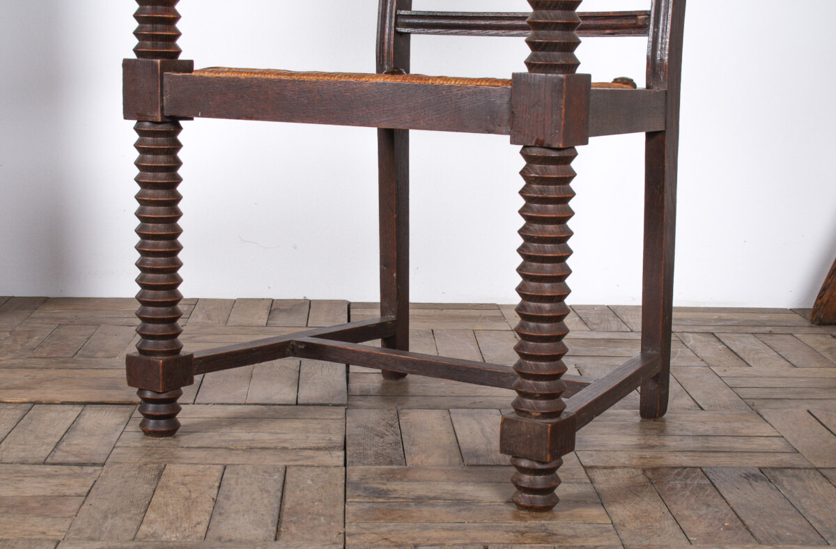 Oak Corkscrew 1950s Armchair with Straw Seat attributed to Charles Dudouyt - Image 7