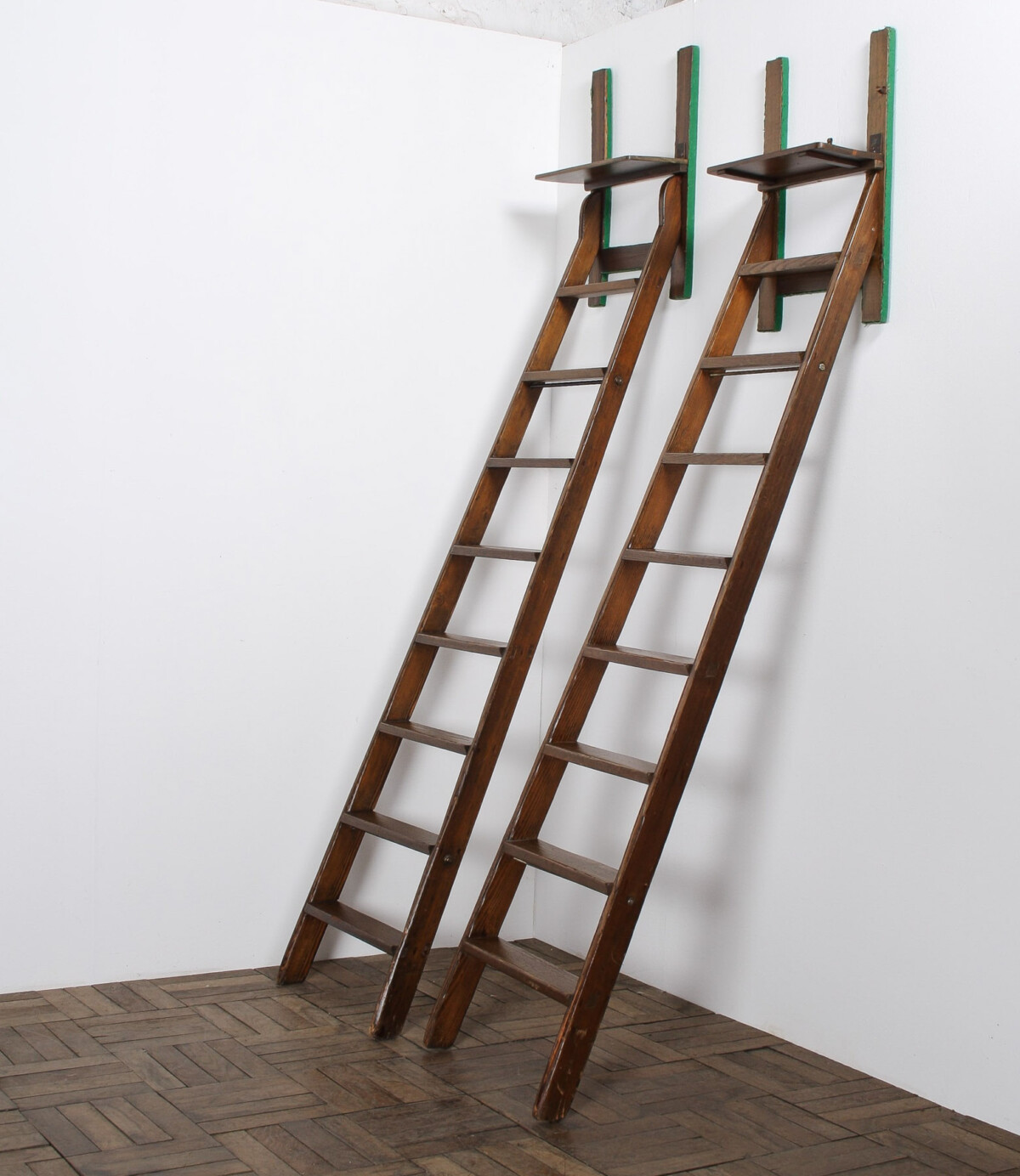 Tall Antique 19th Century Country House Library Ladders of Welsh Heritage - Image 3