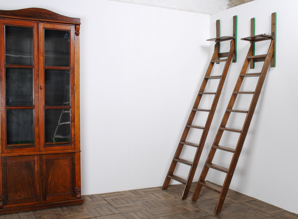 Tall Antique 19th Century Country House Library Ladders of Welsh Heritage