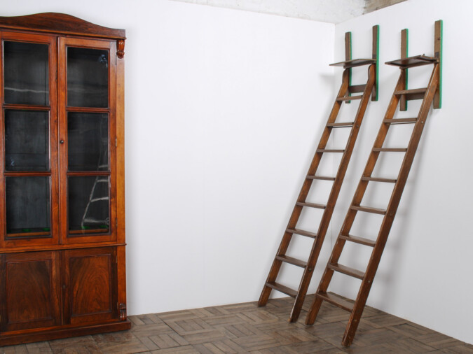 Tall Antique 19th Century Country House Library Ladders of Welsh Heritage