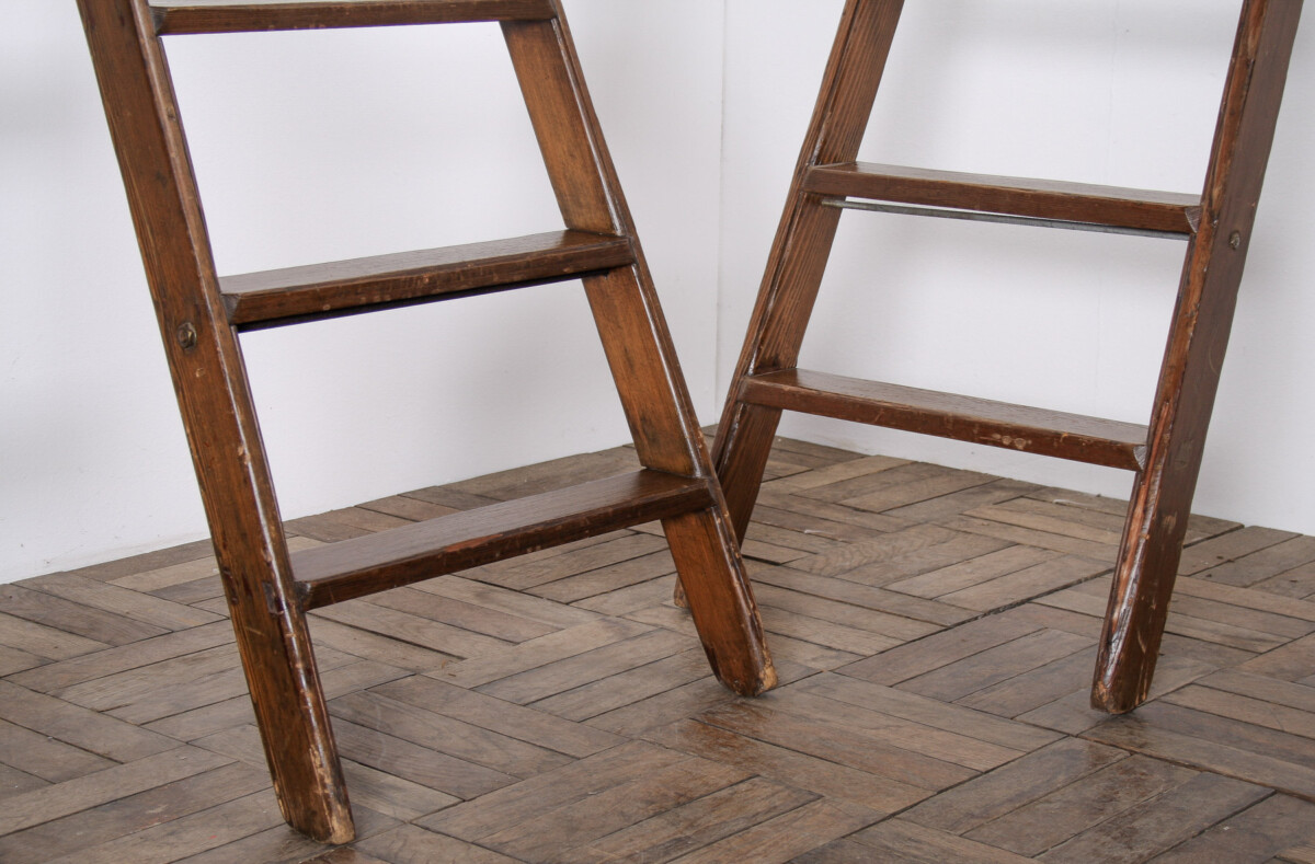 Tall Antique 19th Century Country House Library Ladders of Welsh Heritage - Image 11