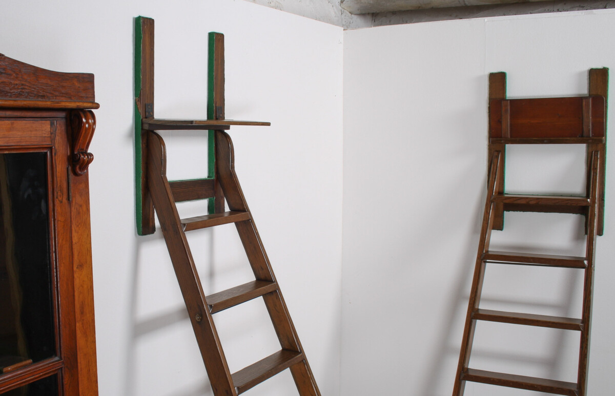 Tall Antique 19th Century Country House Library Ladders of Welsh Heritage - Image 9