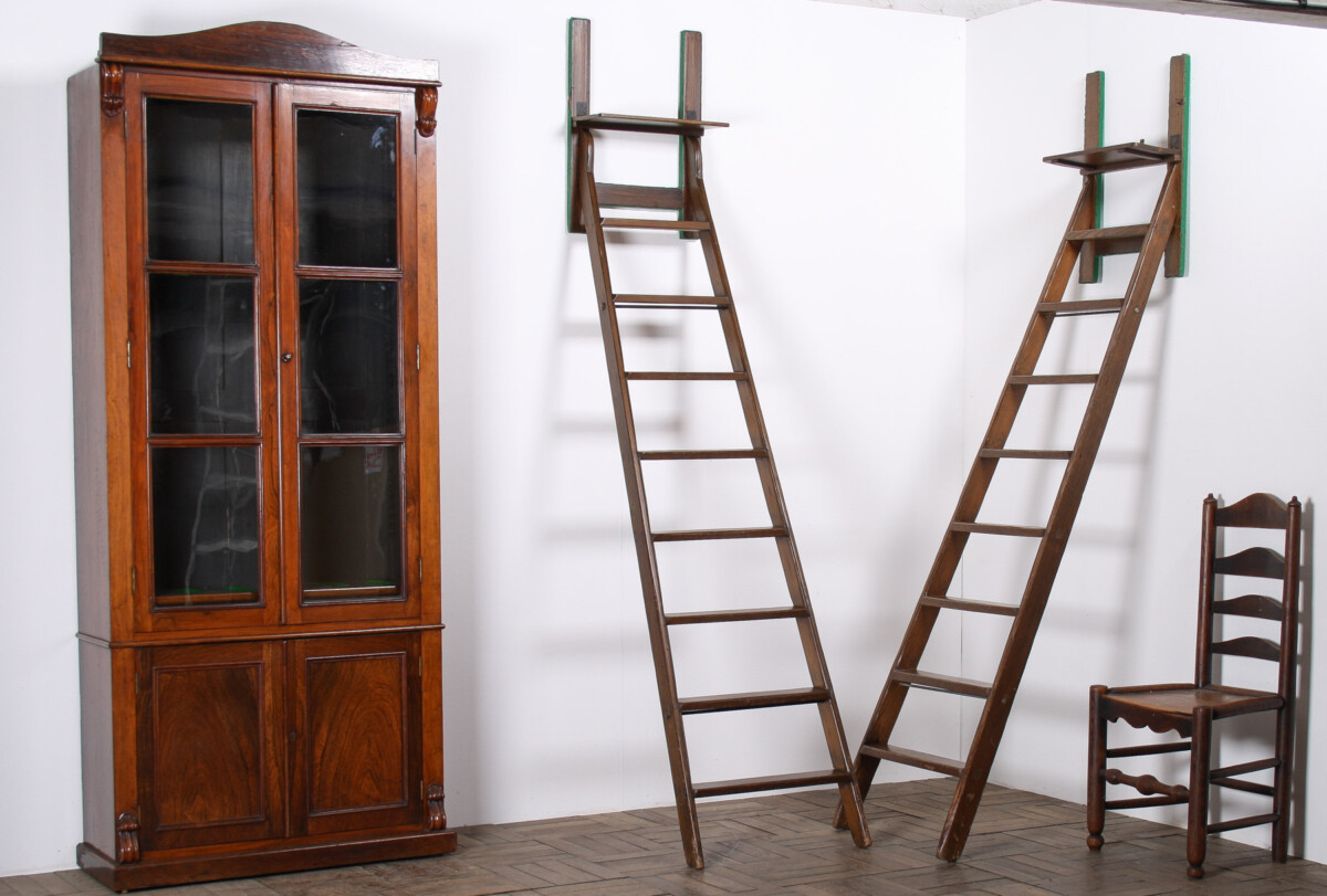 Tall Antique 19th Century Country House Library Ladders of Welsh Heritage - Image 4