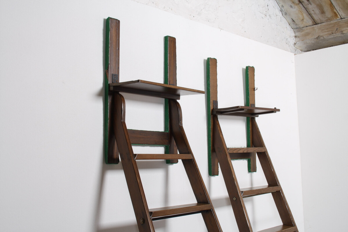 Tall Antique 19th Century Country House Library Ladders of Welsh Heritage - Image 2