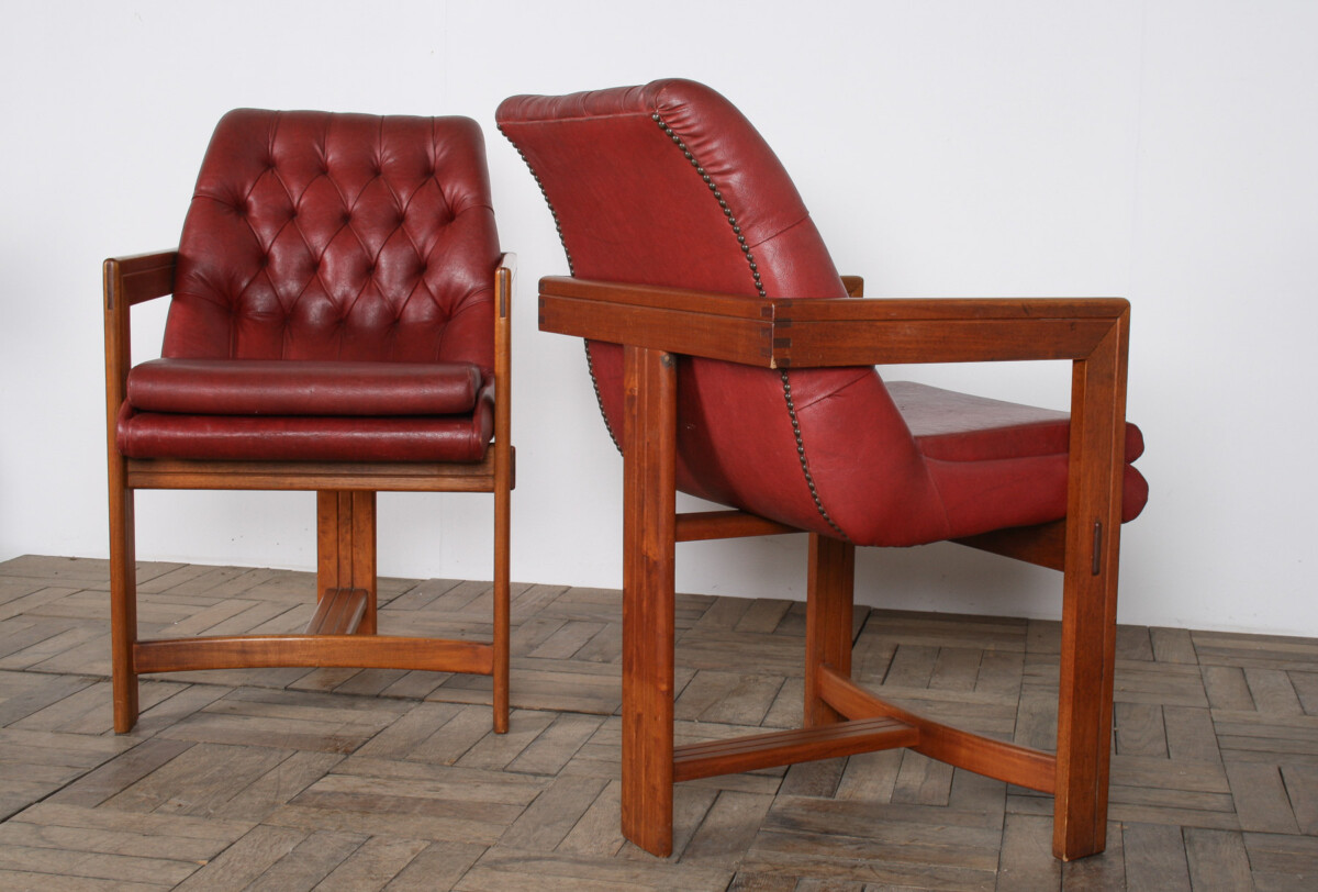 An Exceptional Pair of Bauhaus Influenced Teak Leather Library Study Chairs - Image 2