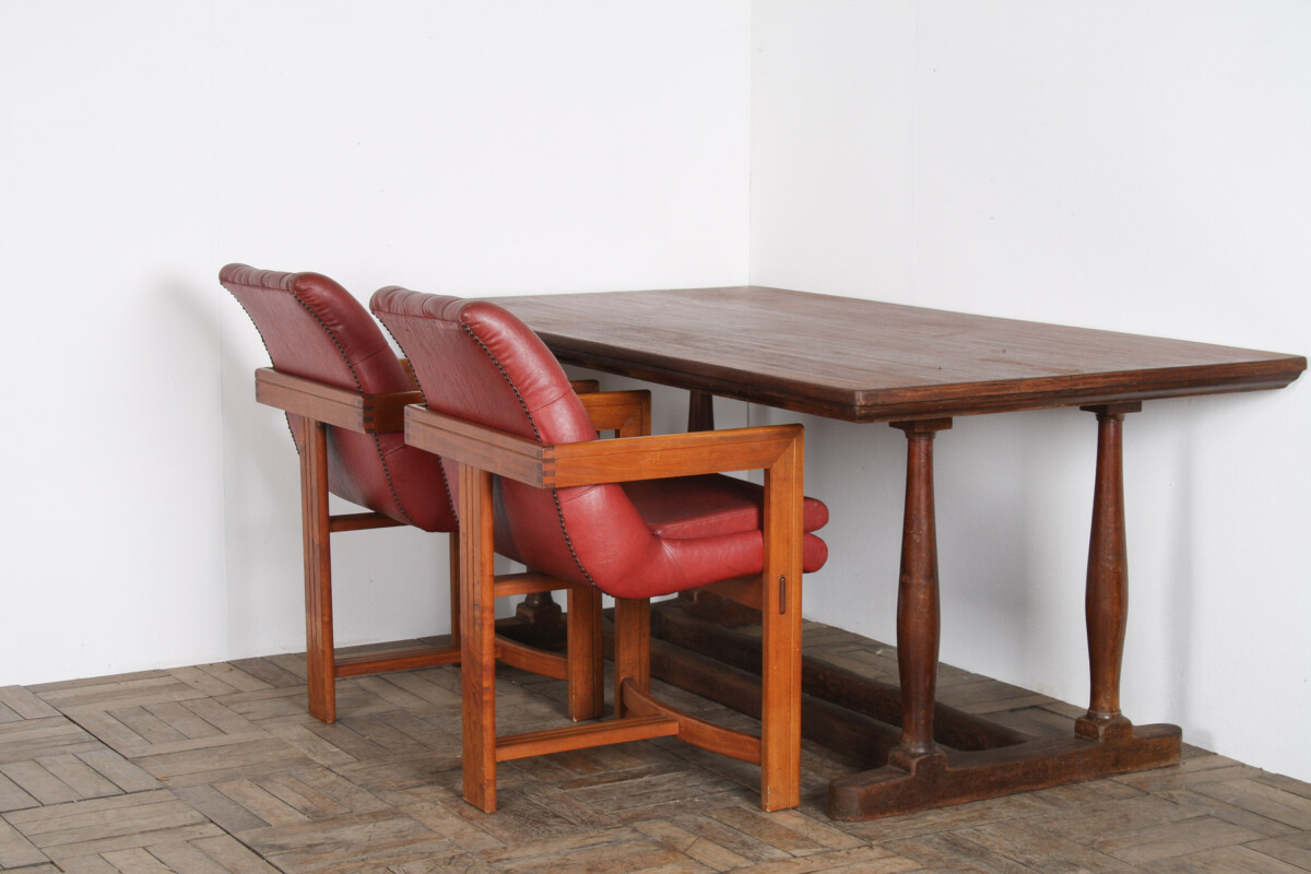 An Exceptional Pair of Bauhaus Influenced Teak Leather Library Study Chairs