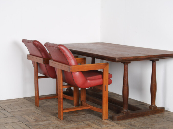 An Exceptional Pair of Bauhaus Influenced Teak Leather Library Study Chairs