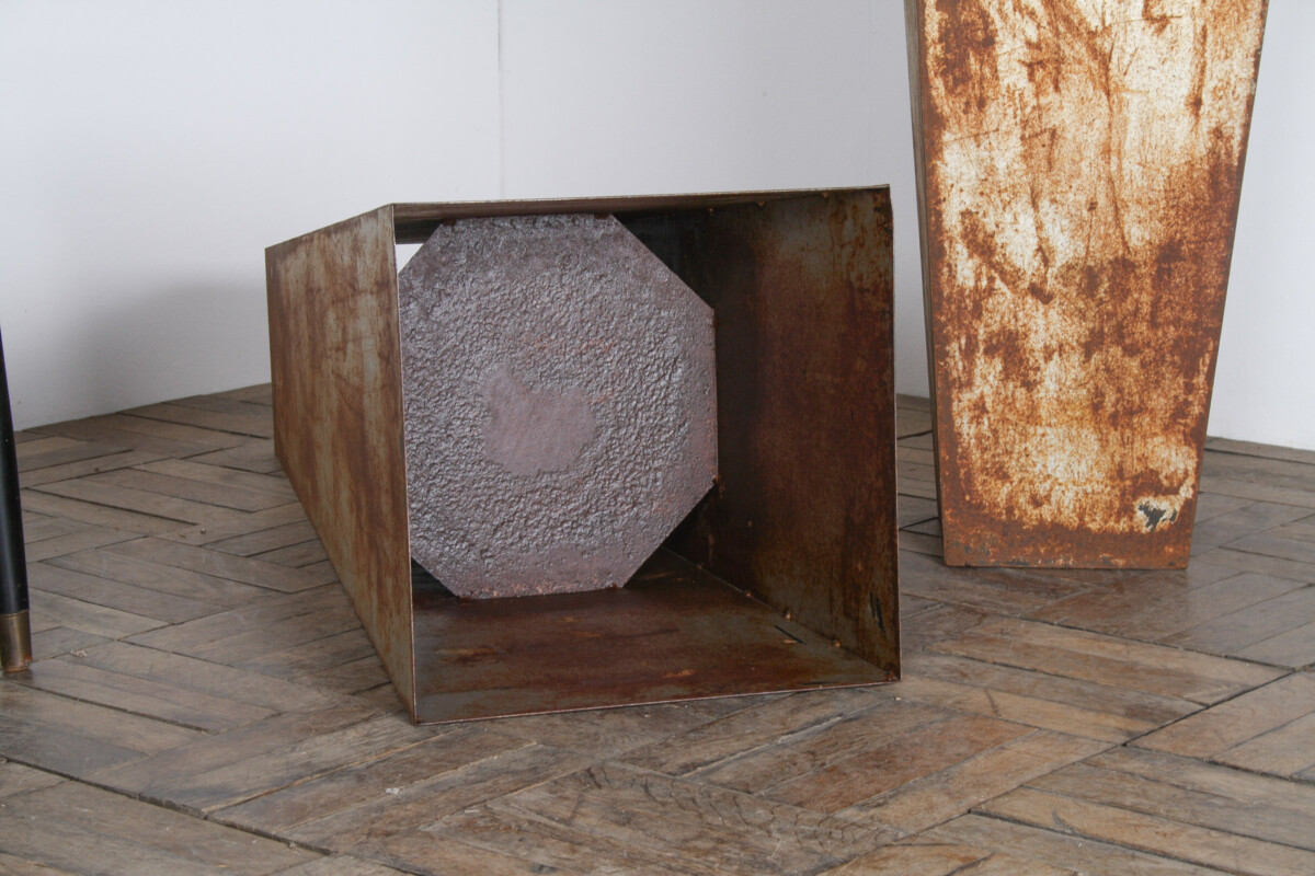 A Pair of Brutalist Industrial Metal Plant Stands by Poggen Pohl - Image 6