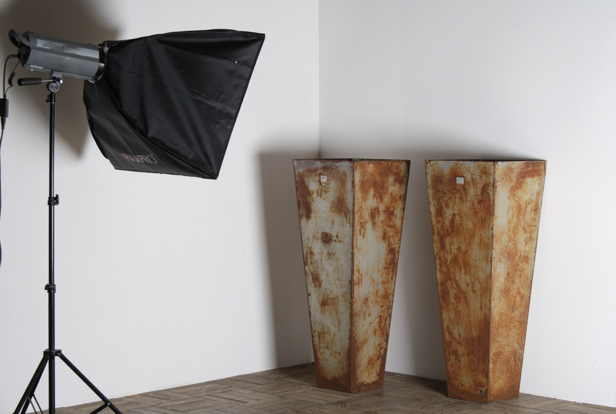 A Pair of Brutalist Industrial Metal Plant Stands by Poggen Pohl - Image 3