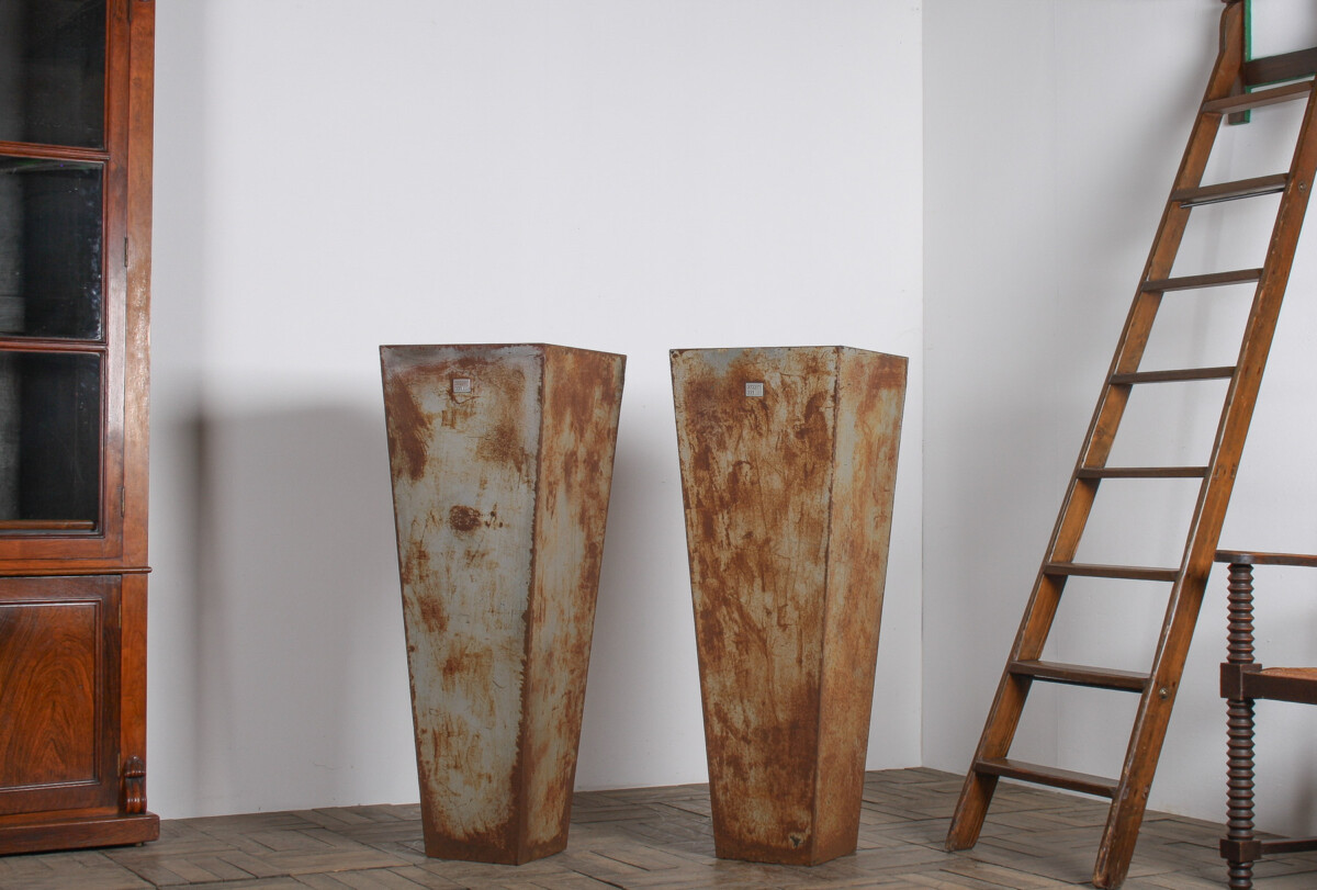 A Pair of Brutalist Industrial Metal Plant Stands by Poggen Pohl - Image 12
