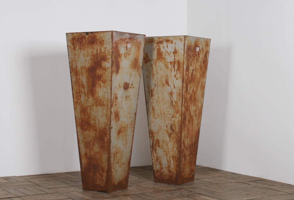 A Pair of Brutalist Industrial Metal Plant Stands by Poggen Pohl