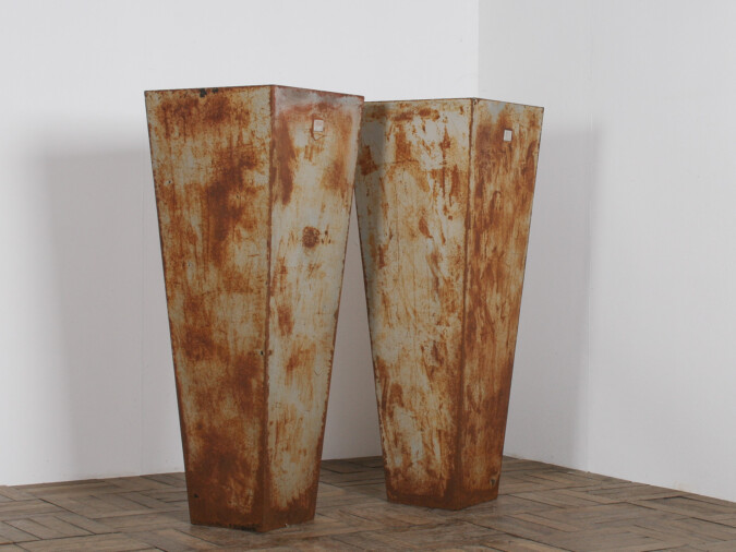 A Pair of Brutalist Industrial Metal Plant Stands by Poggen Pohl
