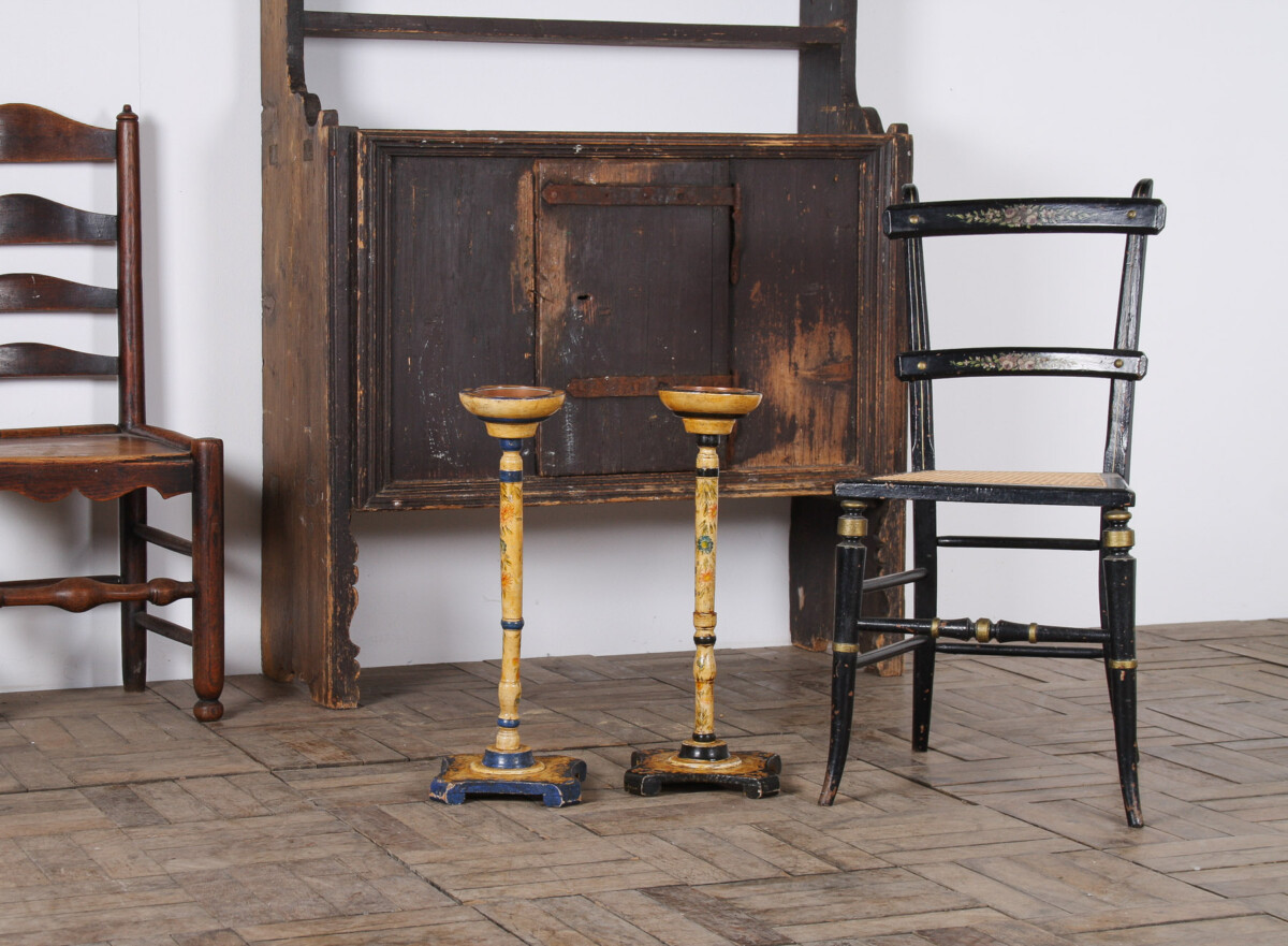 Decorative Pair of Hand Painted Candle Sticks Floral Table Shelf Art Display - Image 3