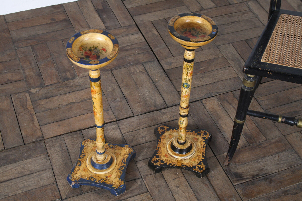 Decorative Pair of Hand Painted Candle Sticks Floral Table Shelf Art Display - Image 6