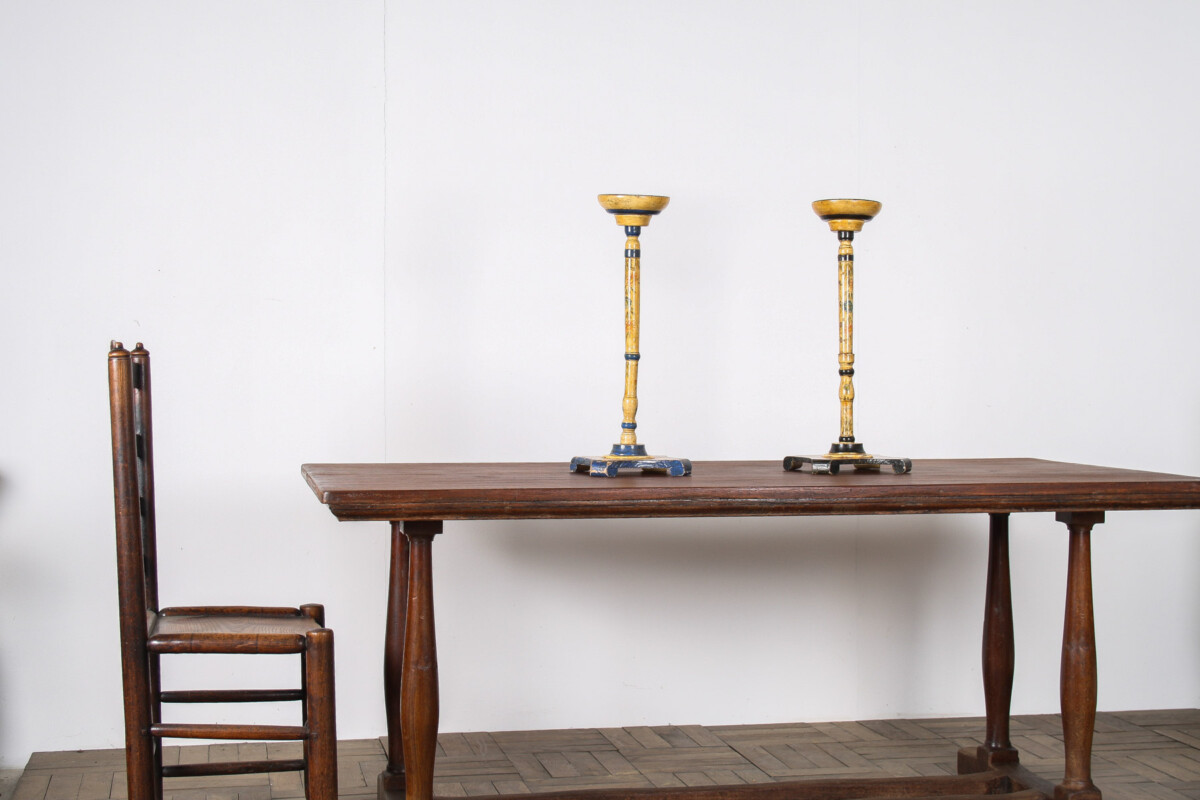 Decorative Pair of Hand Painted Candle Sticks Floral Table Shelf Art Display - Image 7