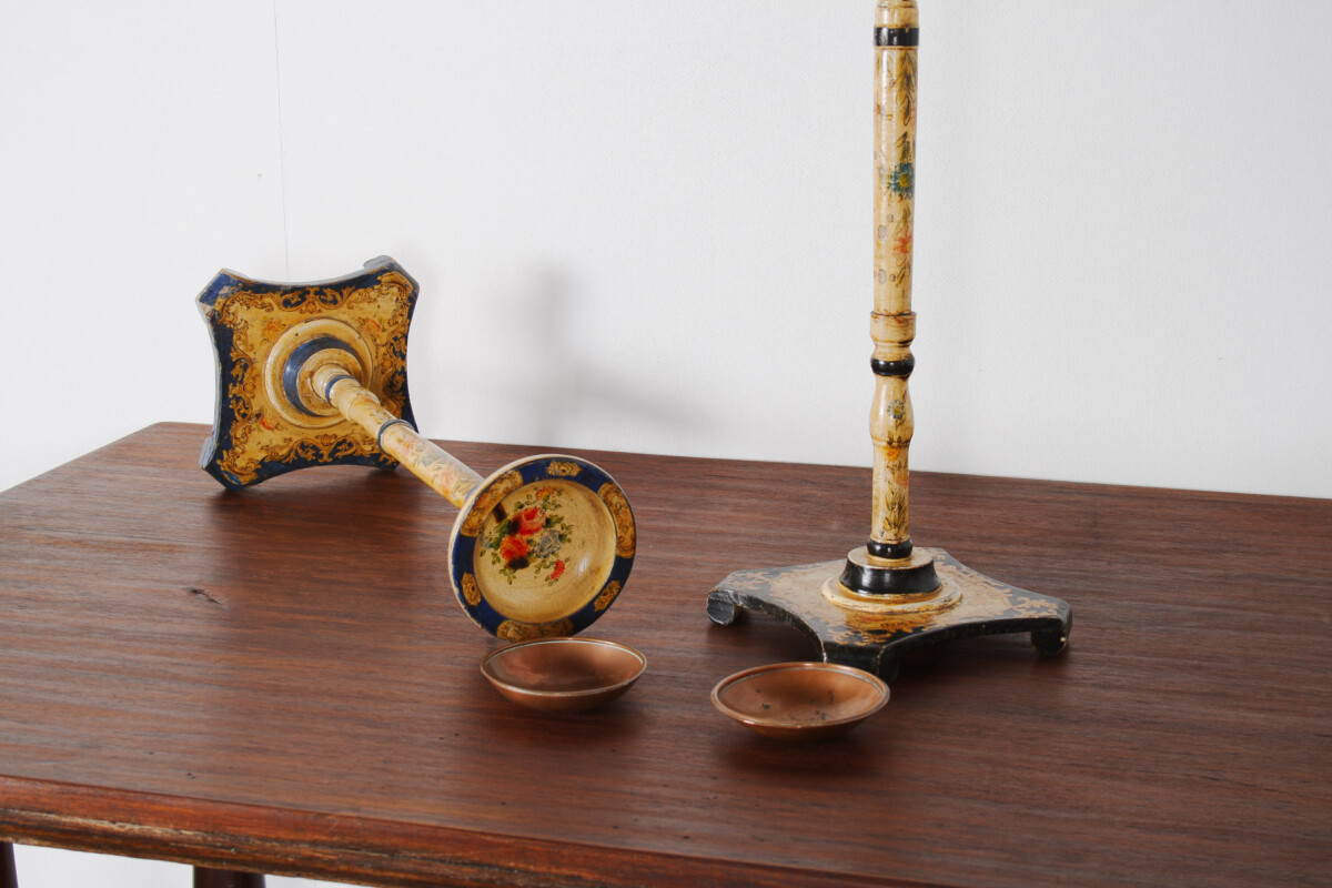 Decorative Pair of Hand Painted Candle Sticks Floral Table Shelf Art Display - Image 8