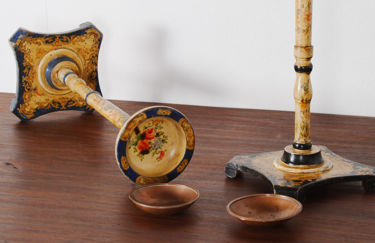 Decorative Pair of Hand Painted Candle Sticks Floral Table Shelf Art Display - Image 9
